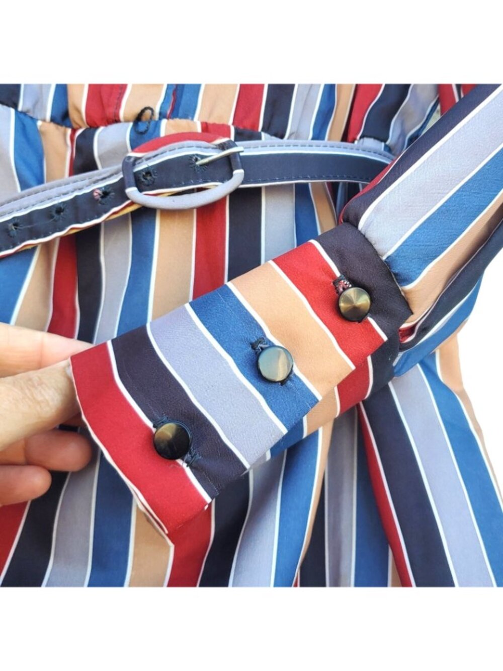 Vintage Shirtdress Dress Stripe Long Sleeve S 70s Modest Polyester - Picture 3 of 12